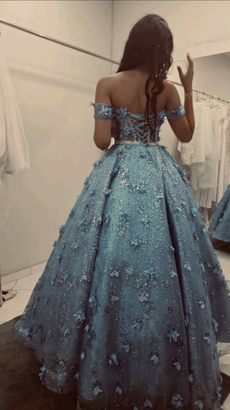 A-Line Off-the-Shoulder Evening Dresses 3D Flowers Sweet Prom Ball Gowns - FashionDia