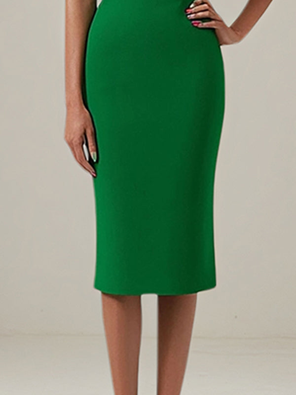 Green Daily Semi-Formal Dress Round Neck Short Sleeves Tea-Length Dress - View 3 | FashionDia