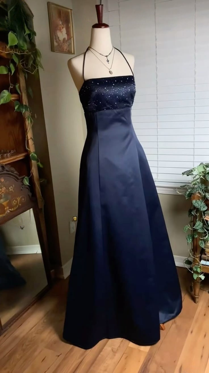 A Line Navy Blue Long Prom Dresses Formal Evening Dress