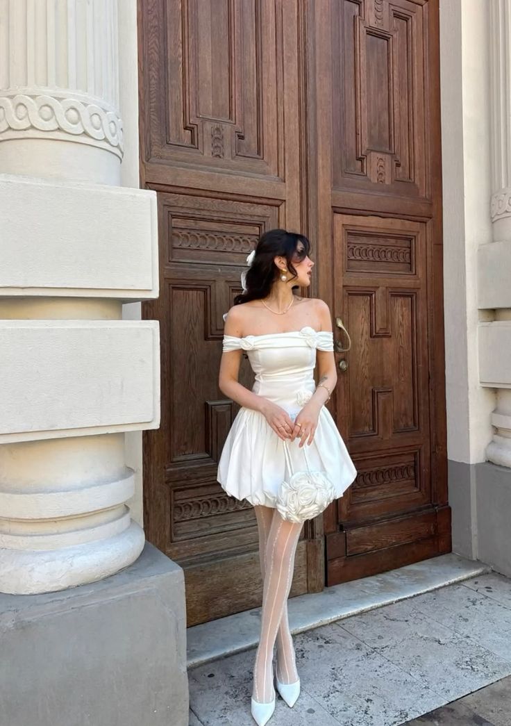 A Line Simple White Off Shoulder Birthday Outfit Short Evening Dress Short Party Dress Homecoming Dress