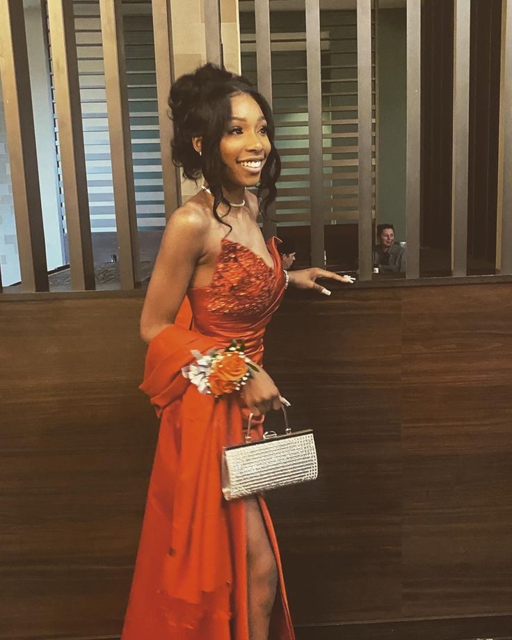 Black girl prom dress Burnt Orange Formal Evening Dress - FashionDia