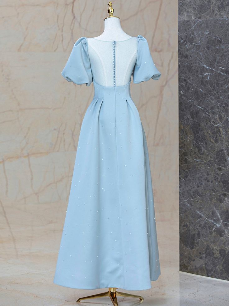 Satin Pearl Long Prom Dress, A-Line Evening Party Dress - View 3 | FashionDia