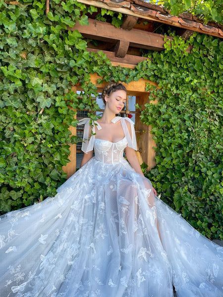 A-Line Appliques High Slit Floral Sleeveless Long Prom Formal Dress with Pockets - View 2 | FashionDia