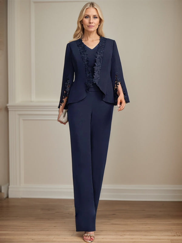 Separates Jumpsuit/Pantsuit V-Neck Floor-Length Chiffon Mother of the Bride Dress - View 2 | FashionDia
