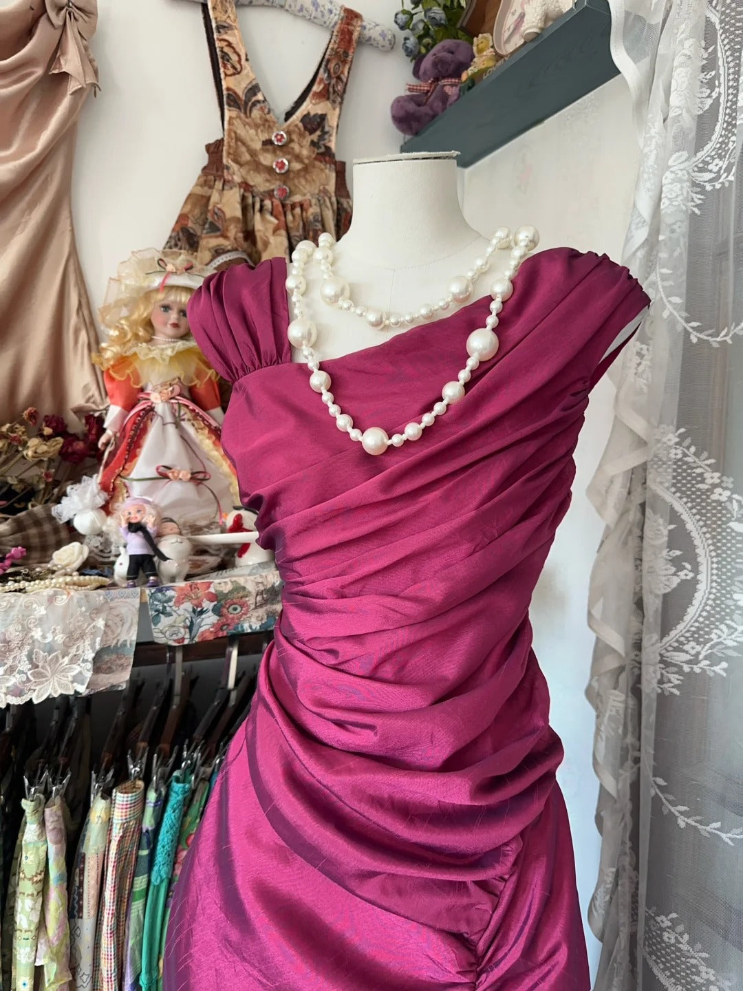 Mermaid Pleats Vintage Prom Dress Long Evening Dress