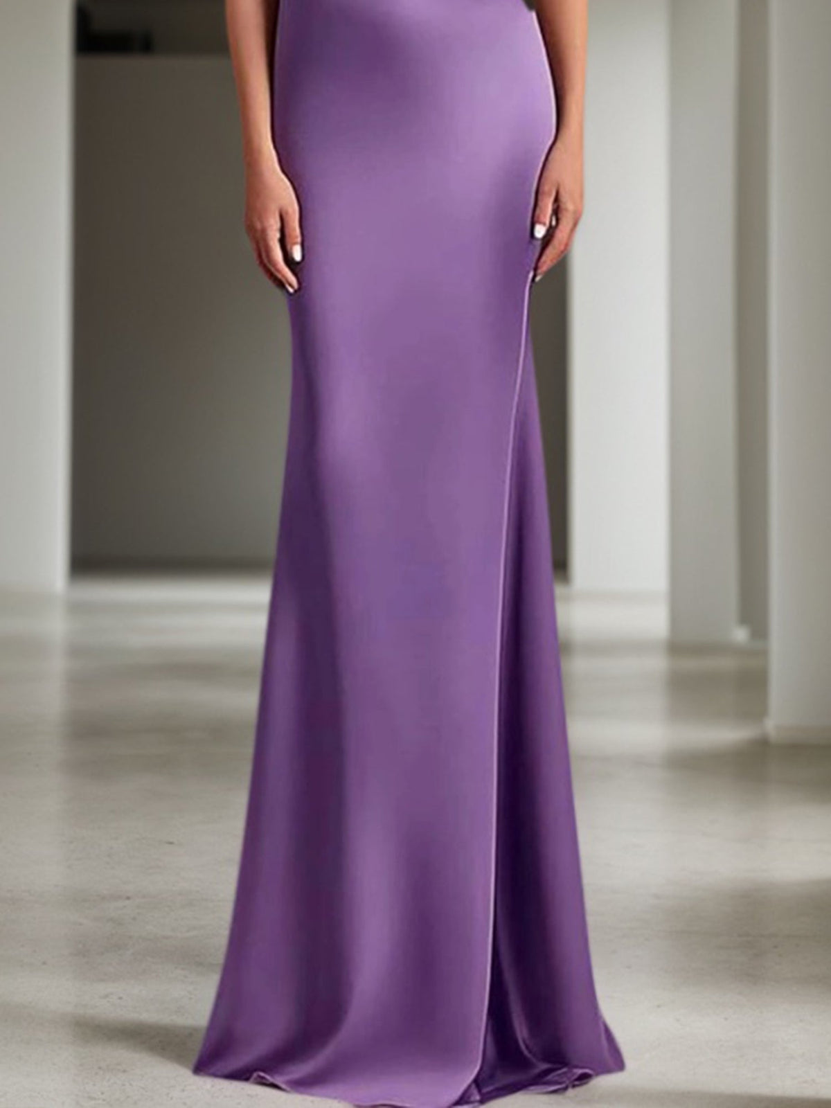 Fall Wedding Guest Dress Satin Purple Ruched Maxi Dress - View 3 | FashionDia