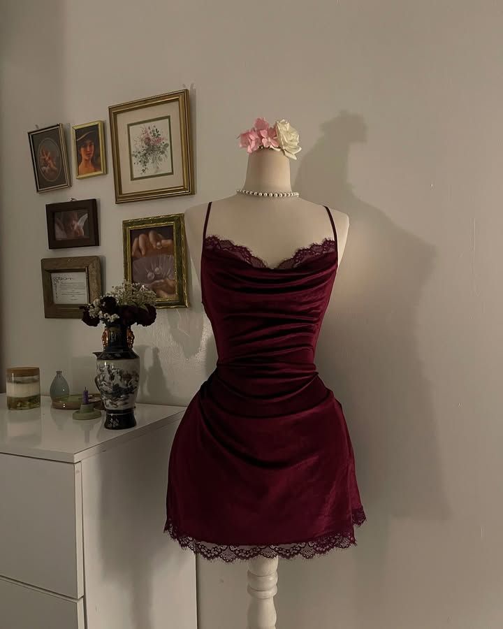 Burgundy Velvet Lace Short Homecoming Dress Short Party Dress fg7687