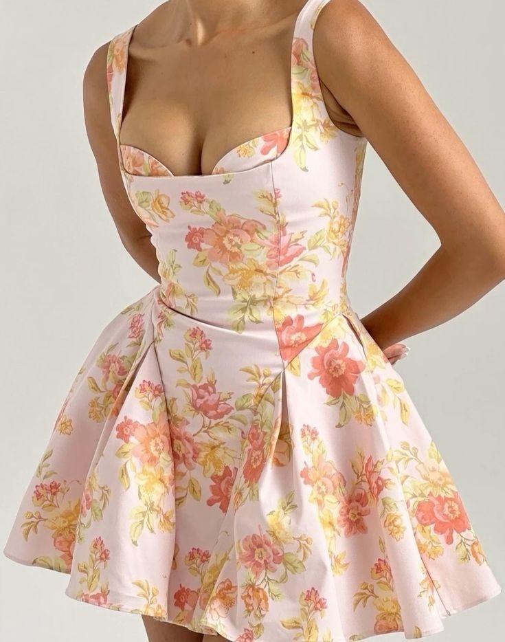 A-Line Floral Print Birthday Outfit Short Evening Dress Cocktail Dresses Short Party Dress - View 2 | FashionDia