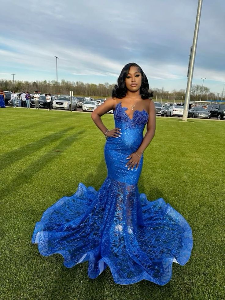 Blue Mermaid Long Party Prom Dresses Mermaid Evening Dresses - FashionDia