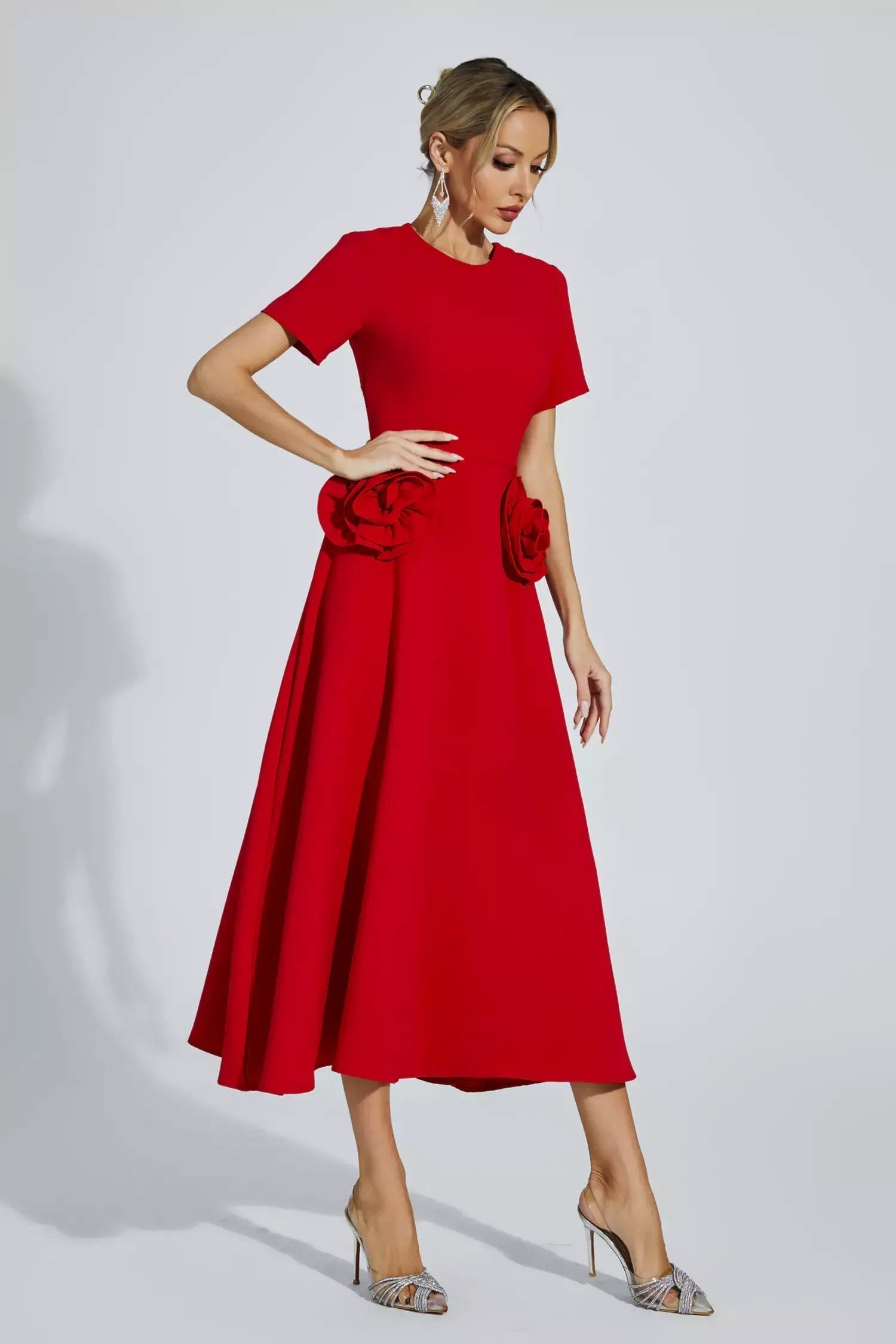 Sol Premium Grace Short Sleeved Midi Dress with Bloom Evening Wear Edit