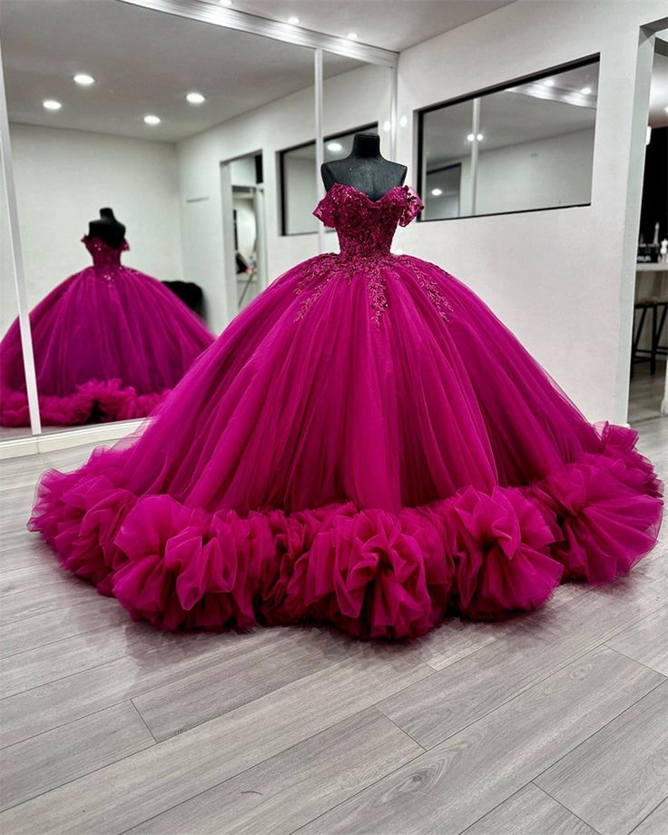 Princess Quinceanera Dresses Tiered Ruffles Appliques Sweet 16 Ball Gowns - FashionDia