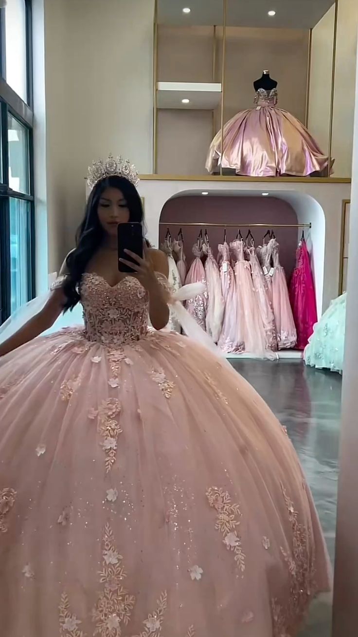 Pink A Line Off Shoulder Princess Quinceanera Dress Ball Gown, Sweet 16 Dresses - VelvetHem