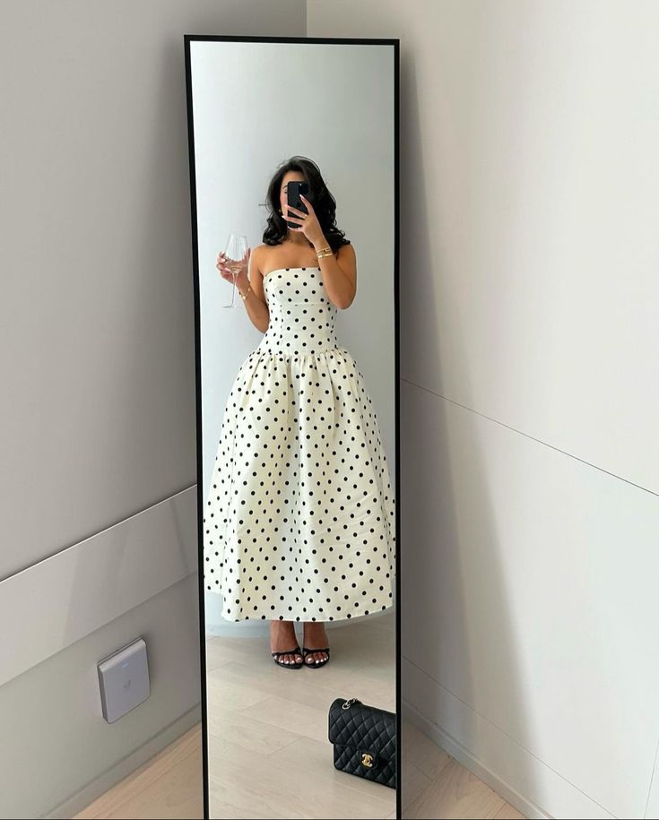 A Line Black Polka Dots Prom Dresses New Arrive Party Dress Evening Dress