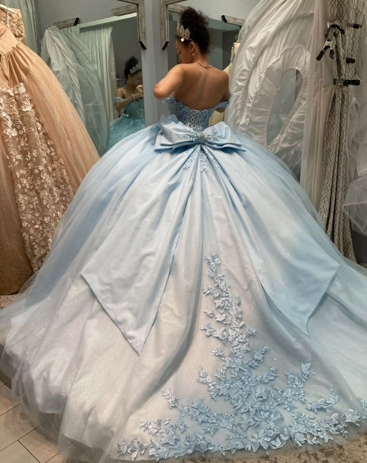 A Line Light Blue Off The Shoulder Quinceanera Dress Ball Gown fg6546 - VelvetHem