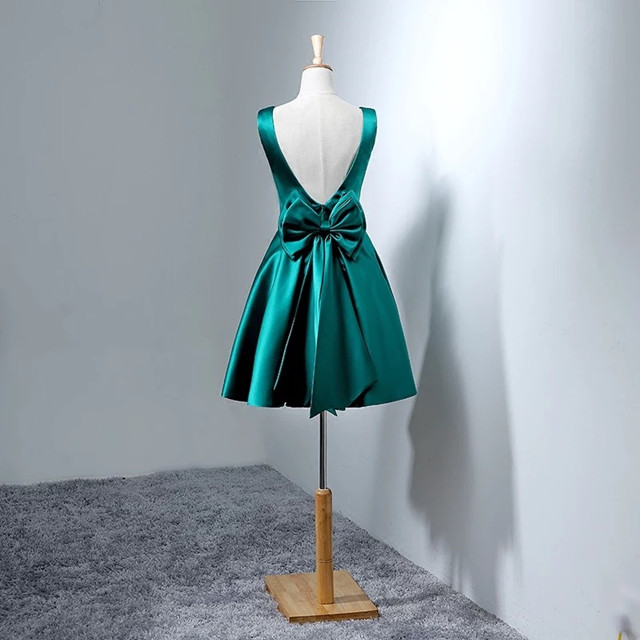 Custom Made Bateau Neckline Satin Short Evening Dress, Homecoming Dresses, Cocktail Dress, Graduation Dress - View 2 | FashionDia