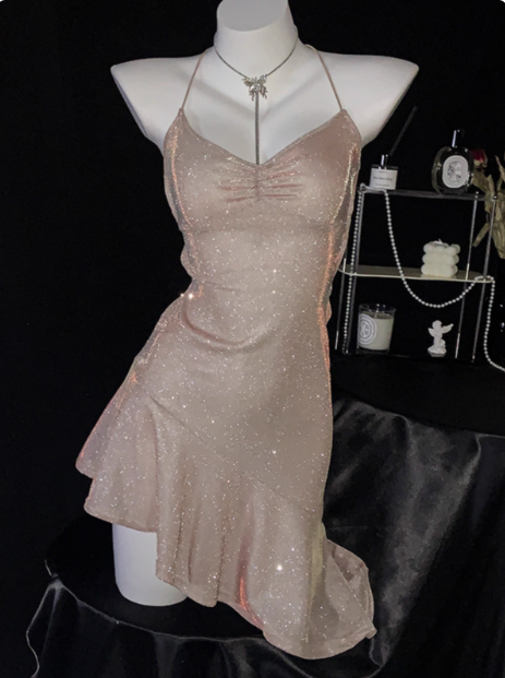 Simple Pink Spaghetti Straps Ruffles Short Homecoming Dress Cocktail Dress
