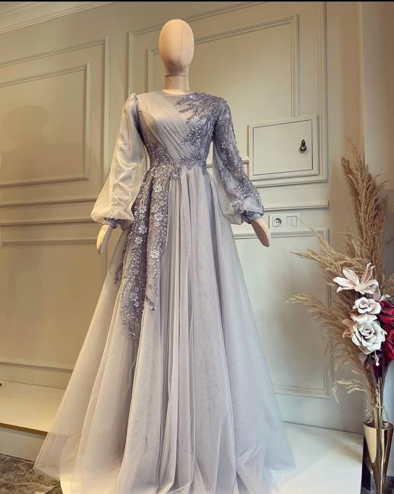 Elegant Muslim Evening Dress Long Sleeves Appliques Special Occasion Party Dress - View 3 | FashionDia
