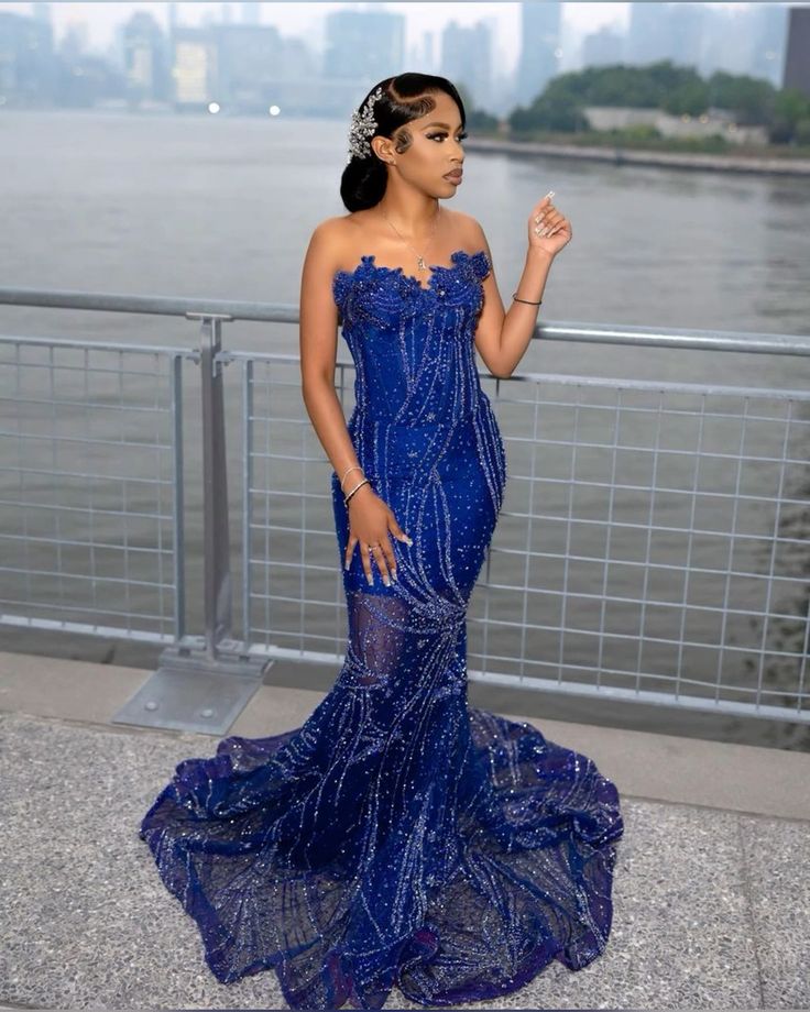Women's Mermaid Prom Dress, Sweetheart Sequin Royal Blue Birthday Party Dress - View 3 | FashionDia