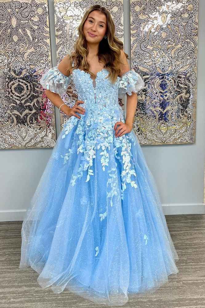 A-Line Appliques Plunge V Long Prom Dress with Detachable Sleeves - View 4 | FashionDia