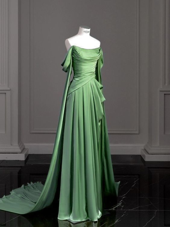 A-Line Green Long Evening Dresses Formal Party Dress Prom Gown - View 2 | FashionDia