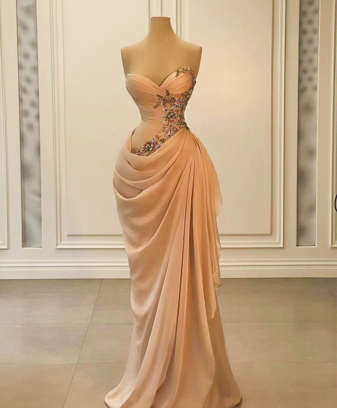 Champagne Mermaid Prom Dresses 2025 Sashes Pleaterd Lace Appliques Beading Formal Evening Gowns Drapped Chiffon Party Dresses fg6587 - VelvetHem