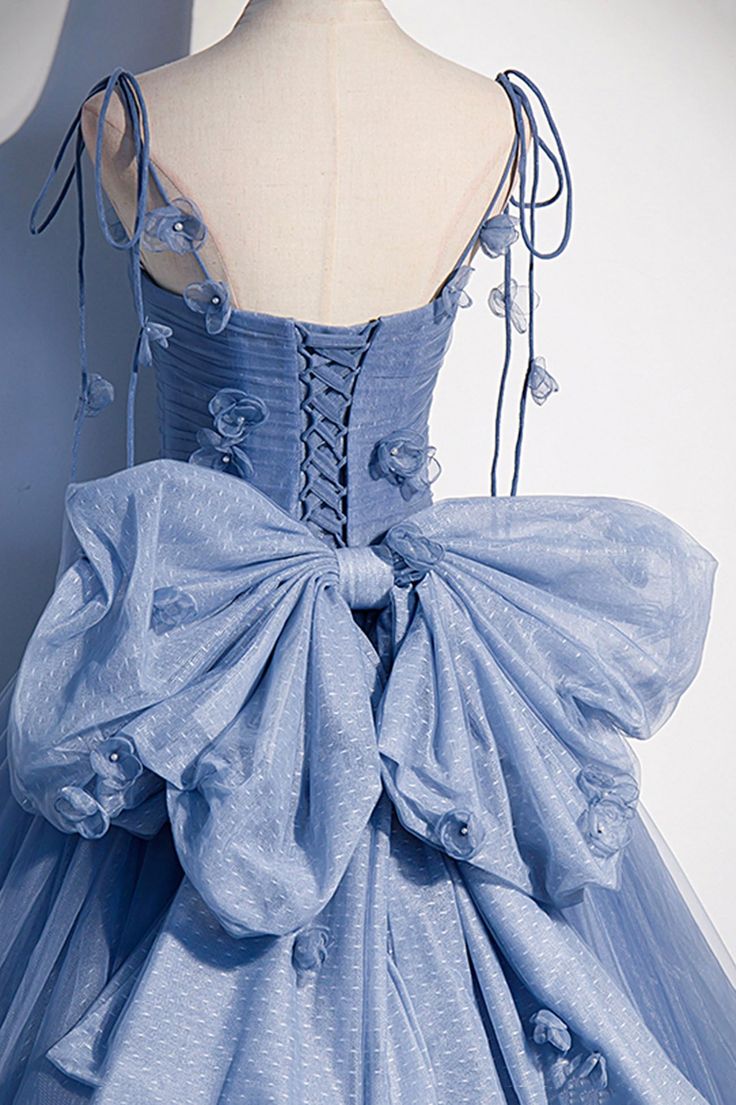 Tulle Long A-Line Prom Dress Spaghetti Straps Party Dress with Bow fg6481