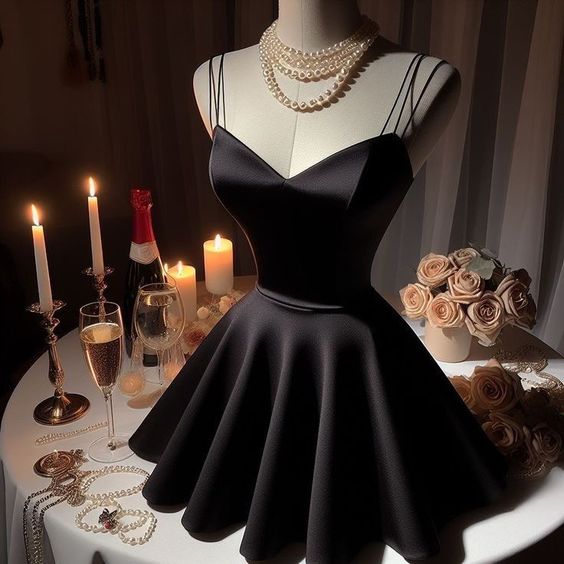 A-Line Black Birthday Outfits Black Homecoming Dress - FashionDia