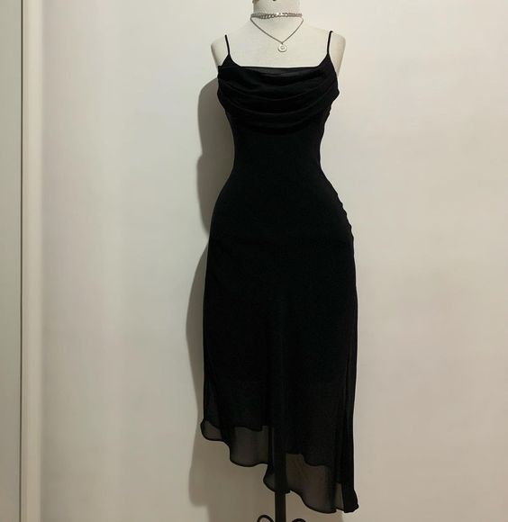 Black Chiffon Midi-length Prom Dress,Black Party Dress fg6077