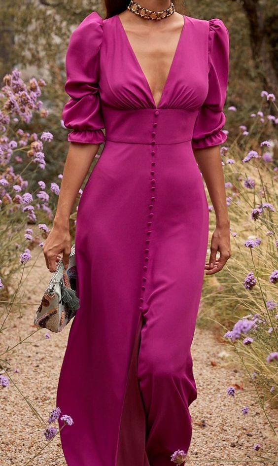 Women's V-Neck Evening Dress Half Sleeves Gown - View 2 | FashionDia