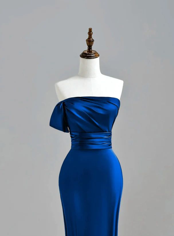 Royal Blue Satin Mermaid Long Party Dress, Royal Blue Prom Dress - View 2 | FashionDia