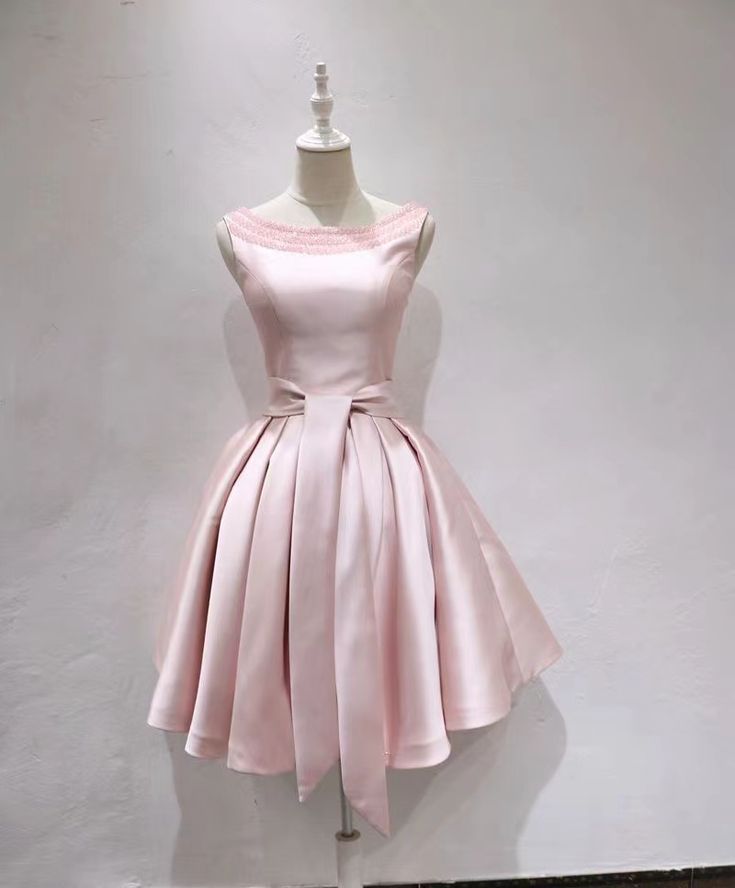 O-neck Homcoming Dress, Satin Sleeveless Dress With Beads fg6389