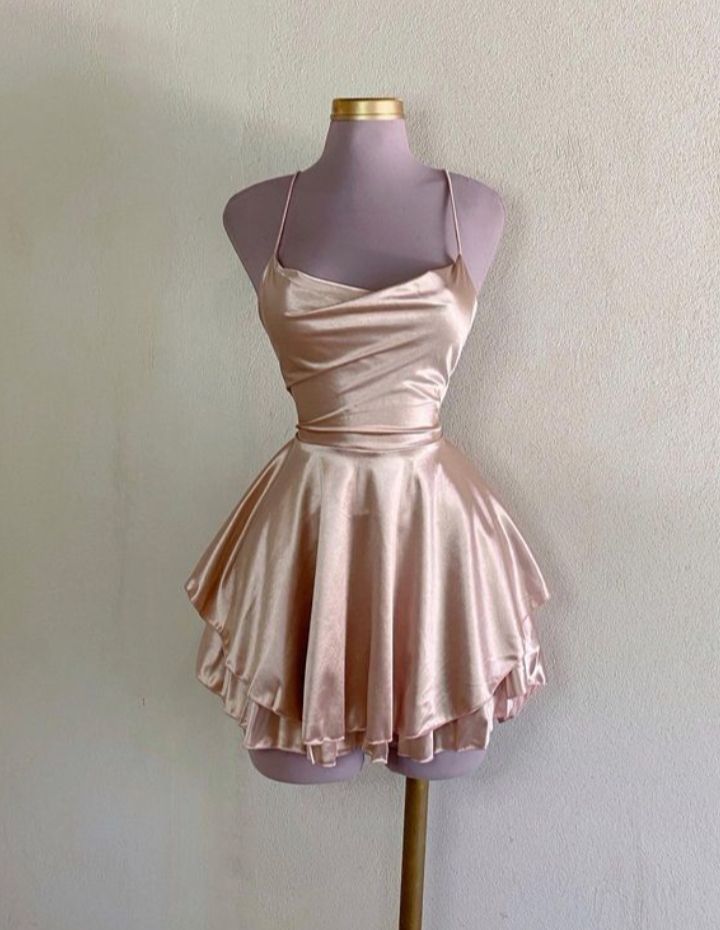 Vintage A-Line Champagne Birthday Outfits Satin Homecoming Dress - View 2 | FashionDia