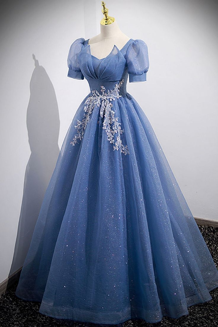 Tulle Lace Floor-Length Prom Dress, Short Sleeve Evening Dress - View 4 | FashionDia