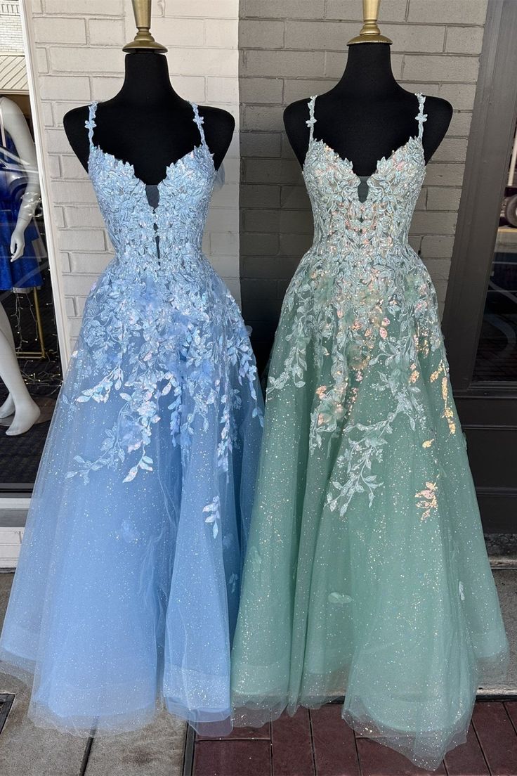 A-Line Appliques Plunge V Long Prom Dress with Detachable Sleeves - View 5 | FashionDia