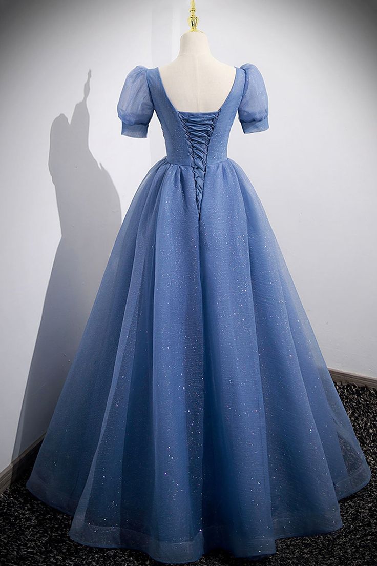 Tulle Lace Floor-Length Prom Dress, Short Sleeve Evening Dress - View 5 | FashionDia
