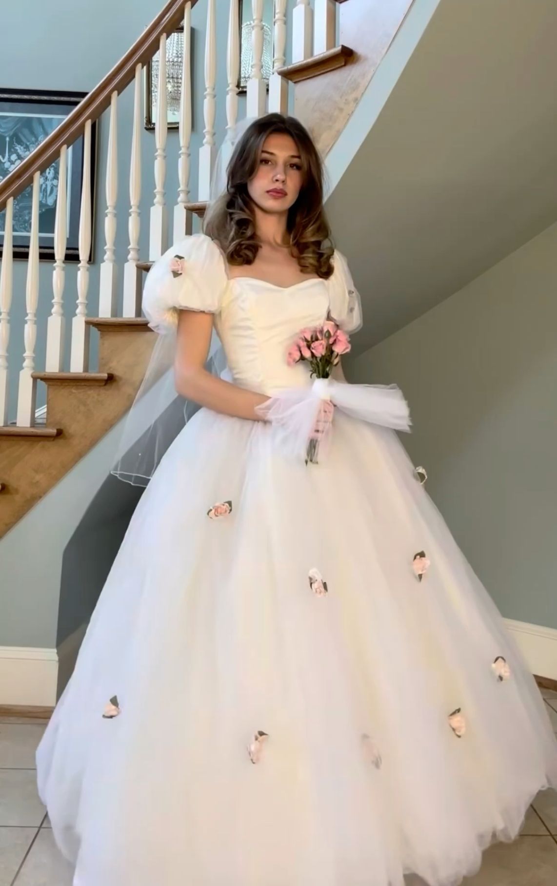 Classy tulle ball gown wedding dress, 1980s princess style bridal gowns for women - VelvetHem