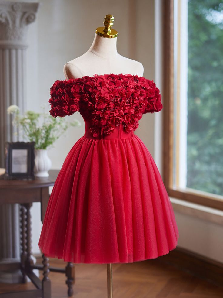 Off the Shoulder Flower Bodice Tulle Short Homecoming Dress fg6046