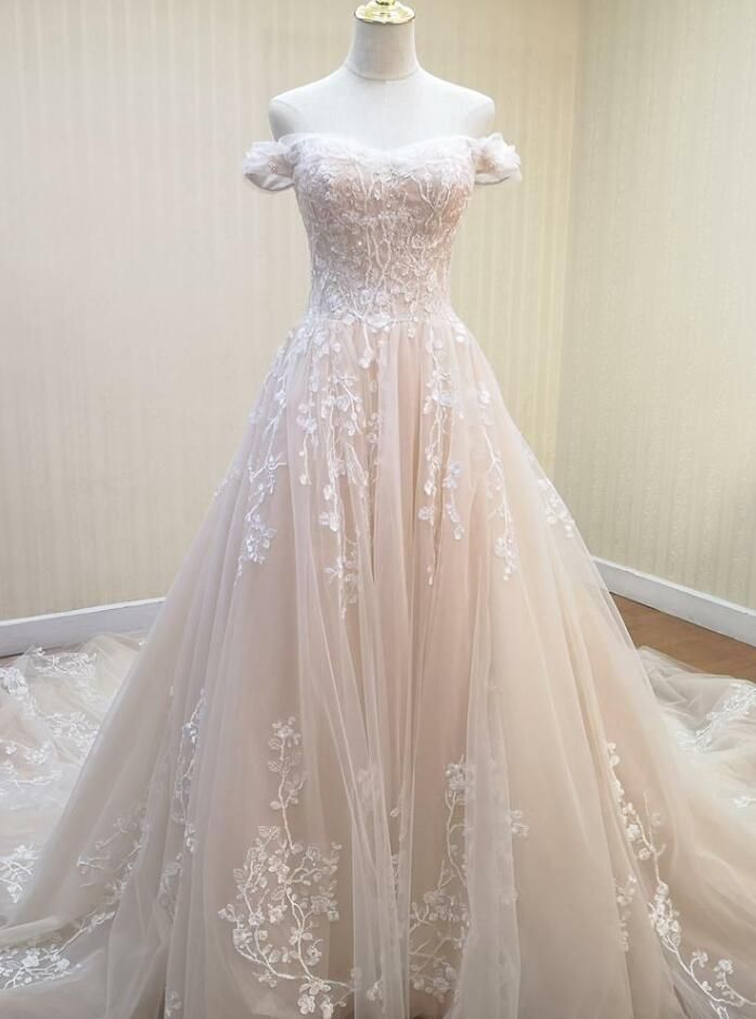 Off The Shoulder Wedding Dress With Sweep Train fg6601