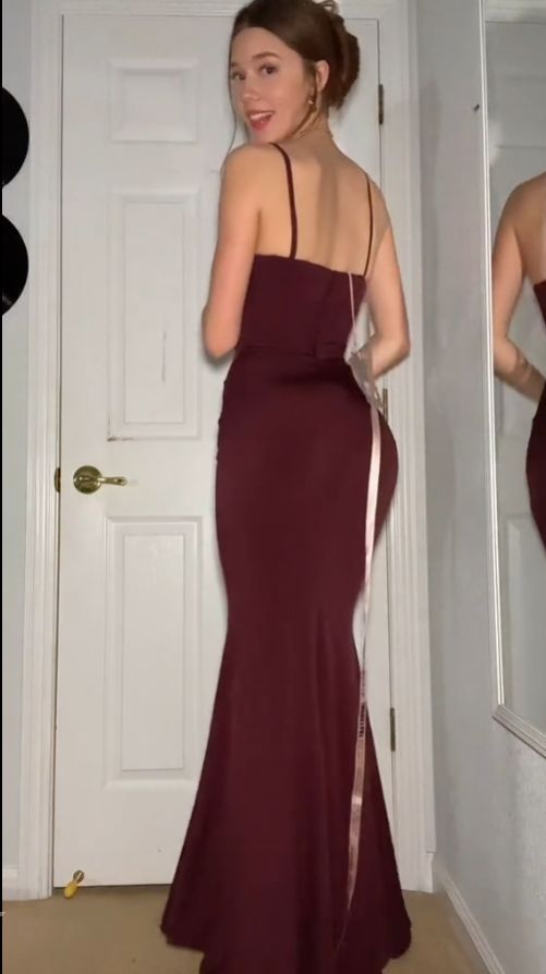 Sexy Mermaid Spaghetti Straps Burgundy Long Evening & Prom Dress - View 5 | FashionDia