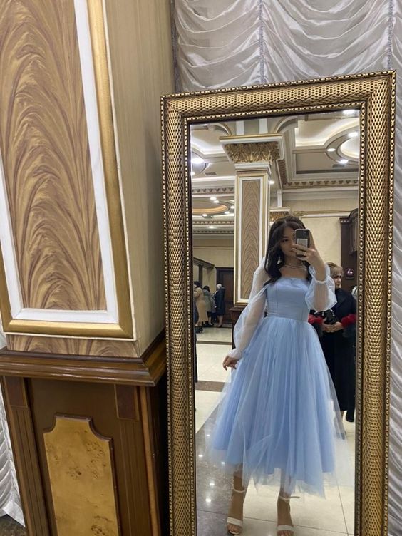 Blue Tulle New Prom Dresses, A-line Princess Party Dresses