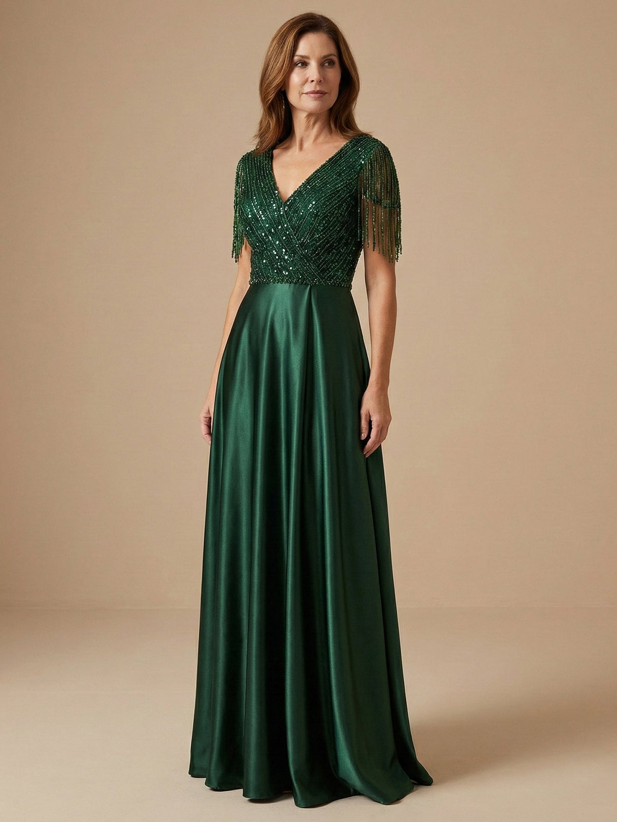Tassel V-Neck A-Line Sparky Sequins Mother of the Brides Dresses - View 6 | FashionDia