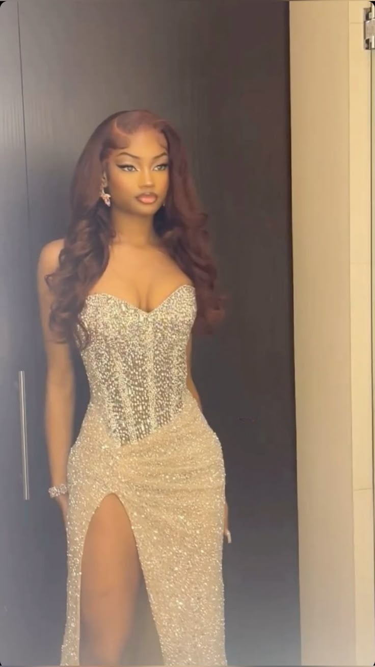 Strapless Champagne Prom Dress Evening Party Dresses With Slit - VelvetHem