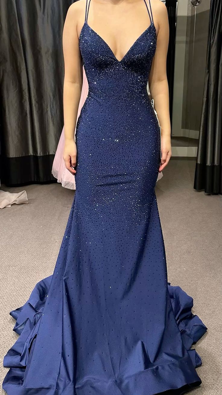 Mermaid Navy Blue Long Formal Dress Prom Party Evening Dresses - VelvetHem