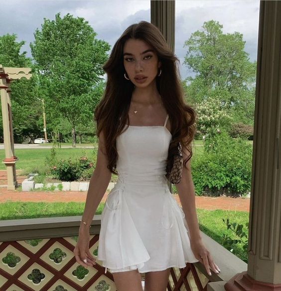 Spaghetti Straps White A Line Homecoming Dress fg6166
