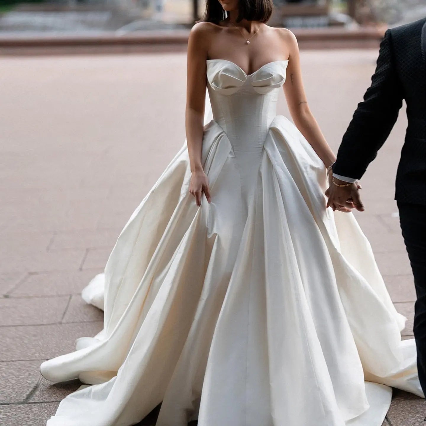 Luxury Sweetheart Satin Ball Gown Wedding Dress with Overskirt ZP185