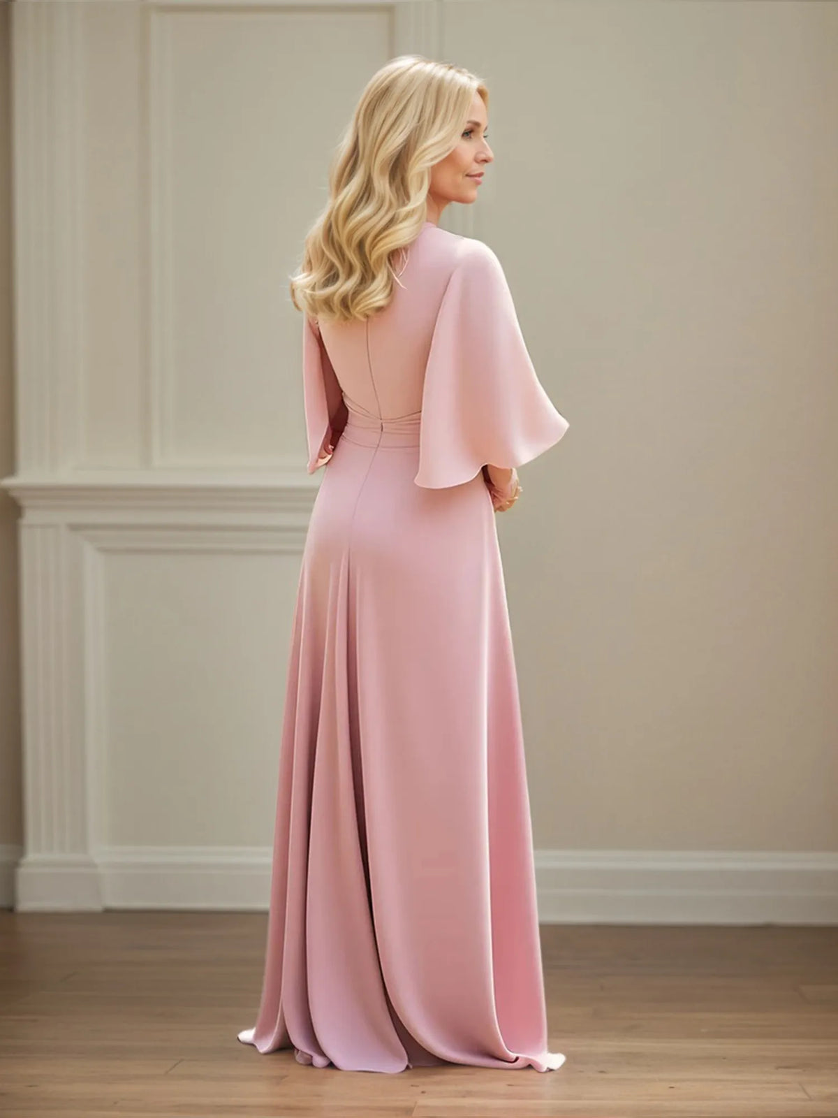 Sheath/Column Ruched Floor-Length Mother of the Bride Dress with Lace - View 2 | FashionDia