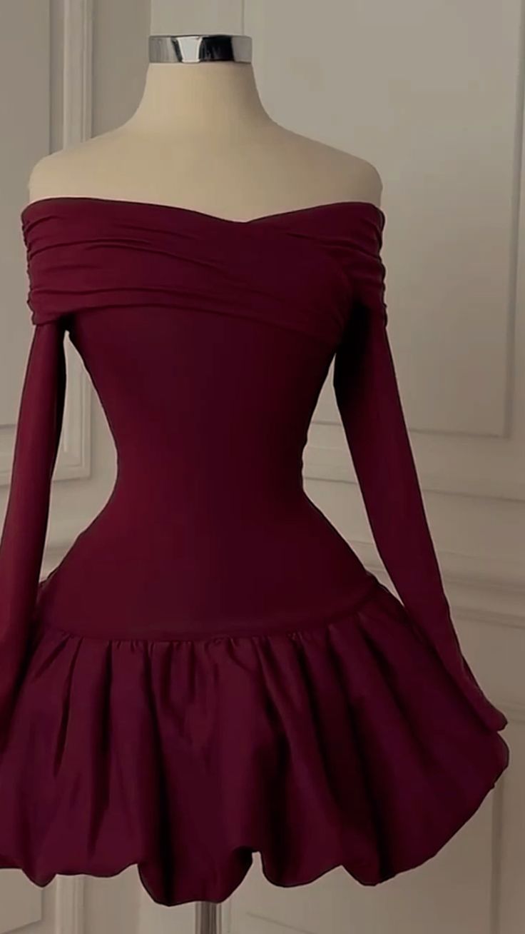 Burgundy Off-the-Shoulder Homecoming Dress Short Evening Dress Cocktail Dresses Short Party Dress - FashionDia