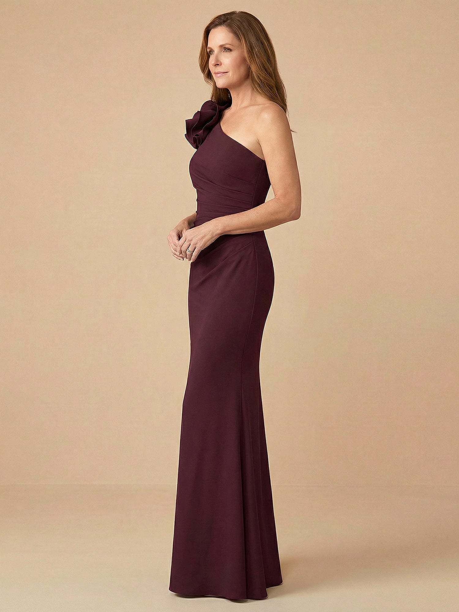 One Shoulder 3D Flower Satin Mermaid Mother of the Bride Dress