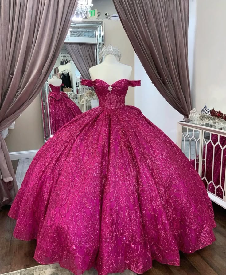 Sparkly Quinceanera Dress Off-the-Shoulder A-Line Birthday Party Princess Ball Gown - FashionDia