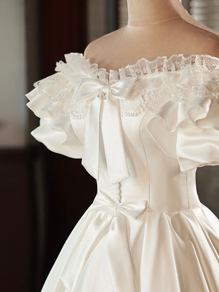 Satin Lace Short Prom Dress, Evening Dress, Wedding Dress - View 2 | FashionDia